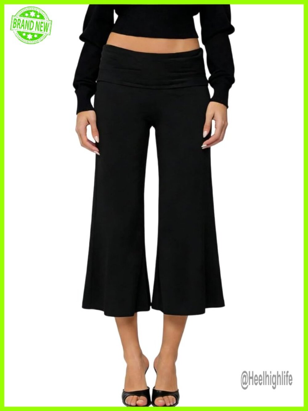 Women Fold Over Gaucho Pants Low Rise Wide Leg Capri Yoga Lounge